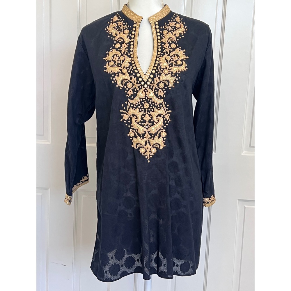 Women's black and gold embroidered Sulu tunic size 12